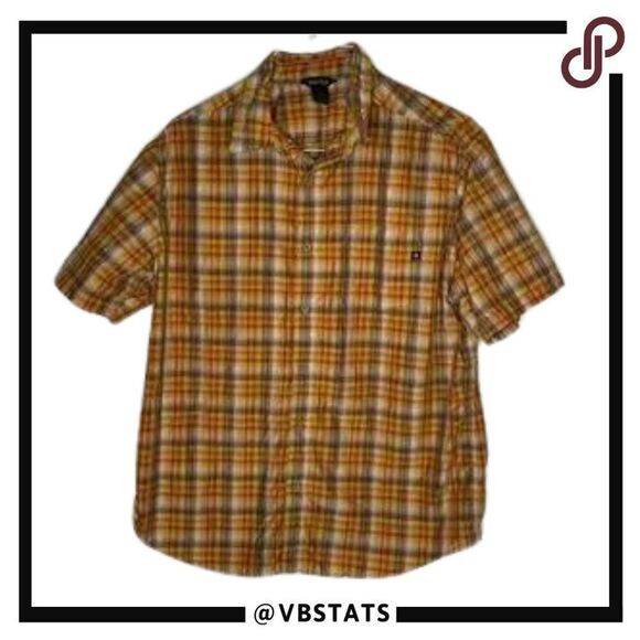 Marmot Orange-Yellow-Gray Plaid Short Sleeve Outdoor Adventure Shirt Size Large - Picture 1 of 7